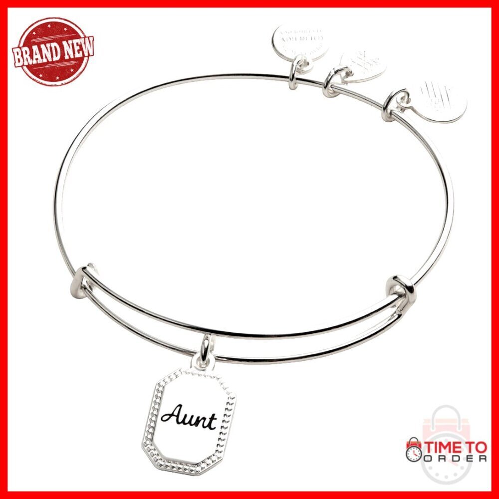 Adjustable Brass Bangle Bracelet with Aunt Charm, Expandable 2-3.5 Inches